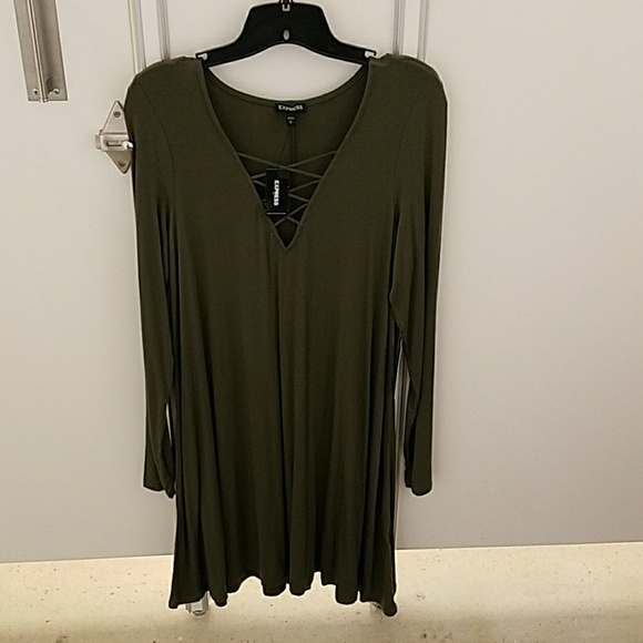 Express Dresses & Skirts - Last one! Express olive green cross front dress